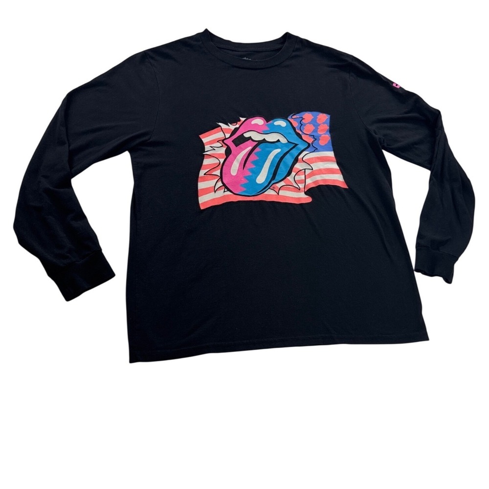 The Rolling Stones Graphic Tee Men L‎ Black Excellent Steel Wheels Long Sleeve